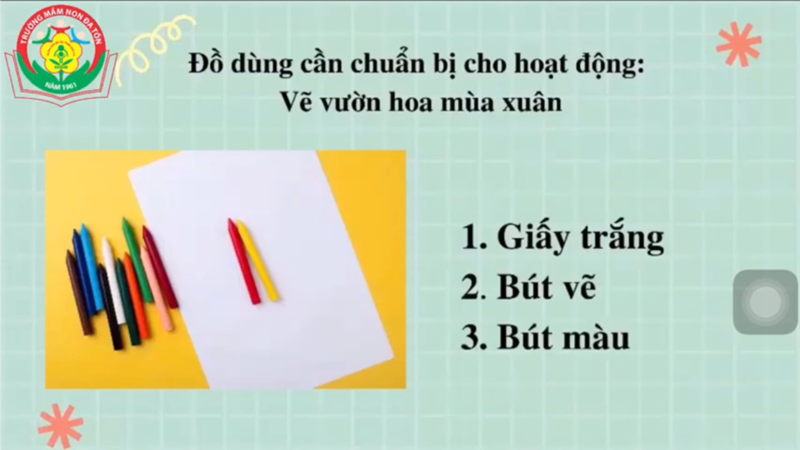 Lớp MGN B1 tổ chức hoạt động tạo hình Vẽ vườn hoa mùa xuân